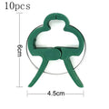 Green plastic plant fixing clips, large and small sizes, for securing climbing vegetables and vines.