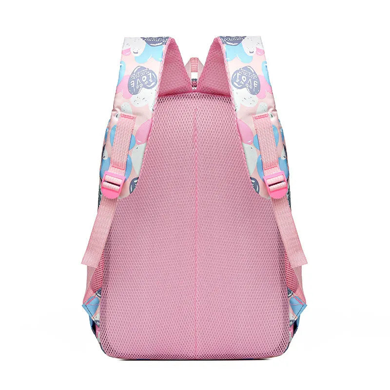 Student backpack with air pillow belt system in blue, rose red, grey, or pink colours