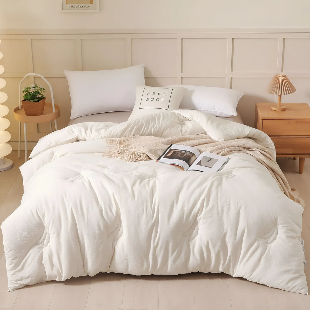 Soybean fibre pure cotton quilt in grey colour showing twill weave texture with size and weight options displayed