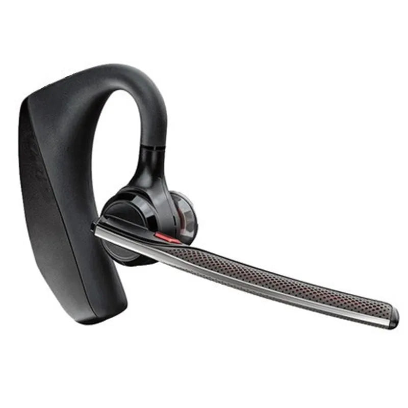 Black stereo Bluetooth sports headphones with a simple plastic design on a white background.