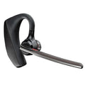 Black stereo Bluetooth sports headphones with a simple plastic design on a white background.