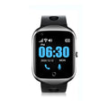 Black intelligent positioning phone watch for the elderly with a square 1.3-inch screen and silicone strap.