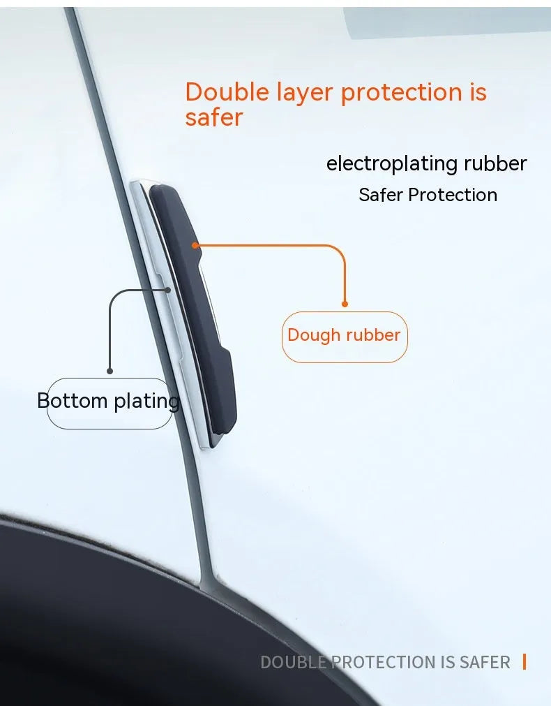 Black plastic silicone car door bumper strips measuring 9.5 by 2 centimetres in a four-piece set