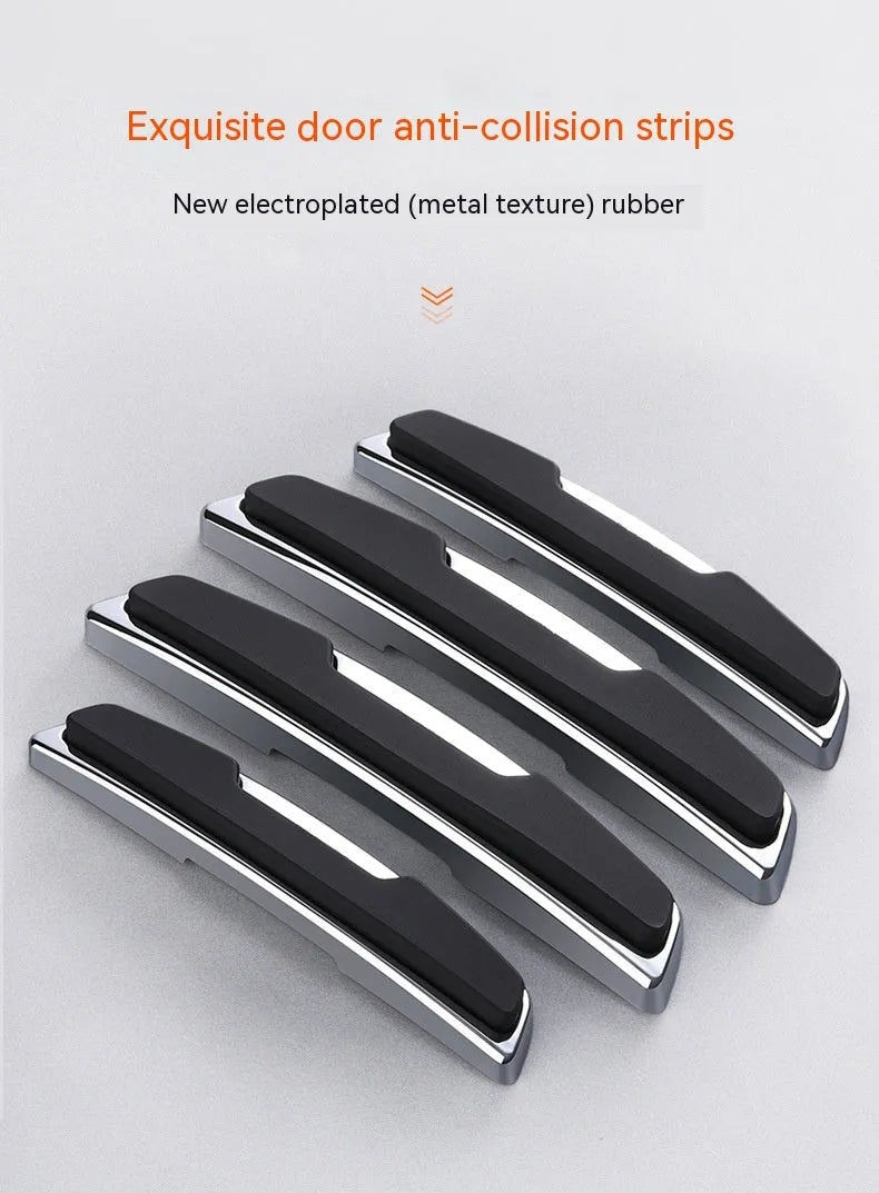 Black plastic silicone car door bumper strips measuring 9.5 by 2 centimetres in a four-piece set
