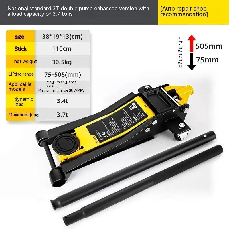 Horizontal hydraulic trolley car jack with handle for tyre changes