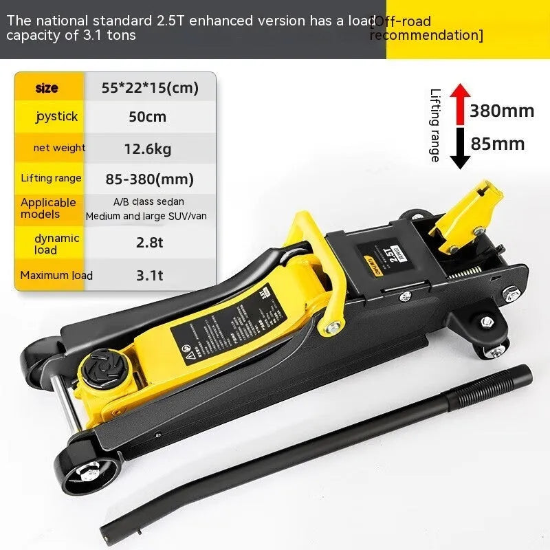 Horizontal hydraulic trolley car jack with handle for tyre changes