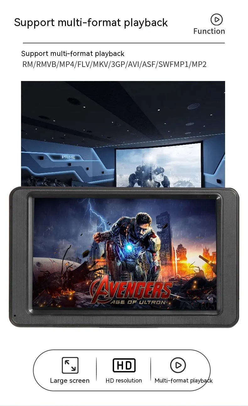 7-inch vehicle MP5 player with LCD screen and mounting bracket on black background