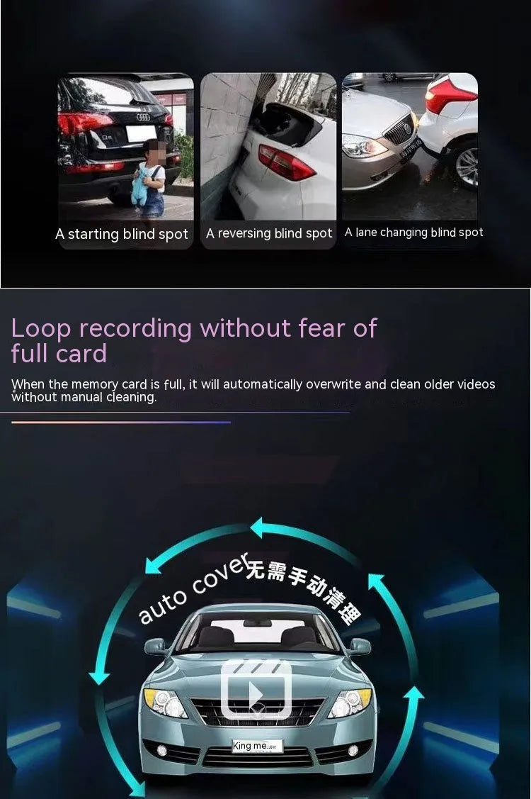 Dual-lens HD driving recorder with 3.5-inch LCD screen mounted on car windshield.