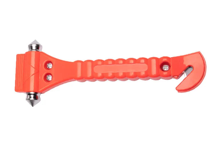 Red car life hammer with solid ABS plastic body and carbon steel window-breaking tip