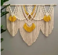 Nordic style creamy white cotton tapestry wall hanging measuring 120x95cm with hand-woven texture