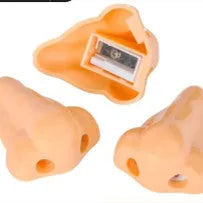 Geometry plastic pencil sharpener with big nostril opening in flesh colour measuring 58x45x30mm