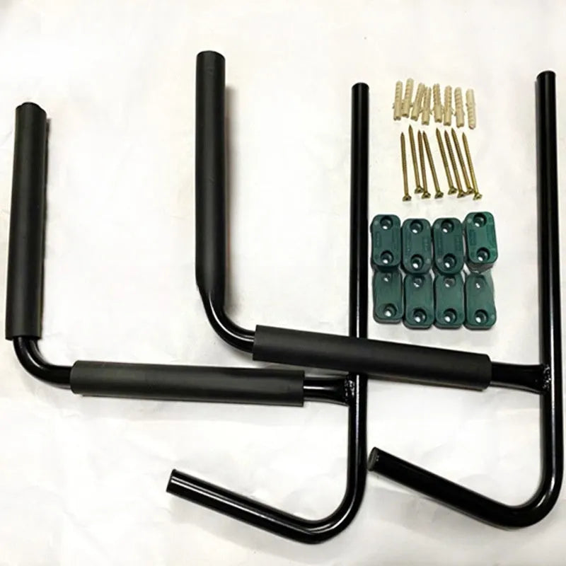 Carbon steel kayak and surfboard wall storage rack measuring 43cm wide.
