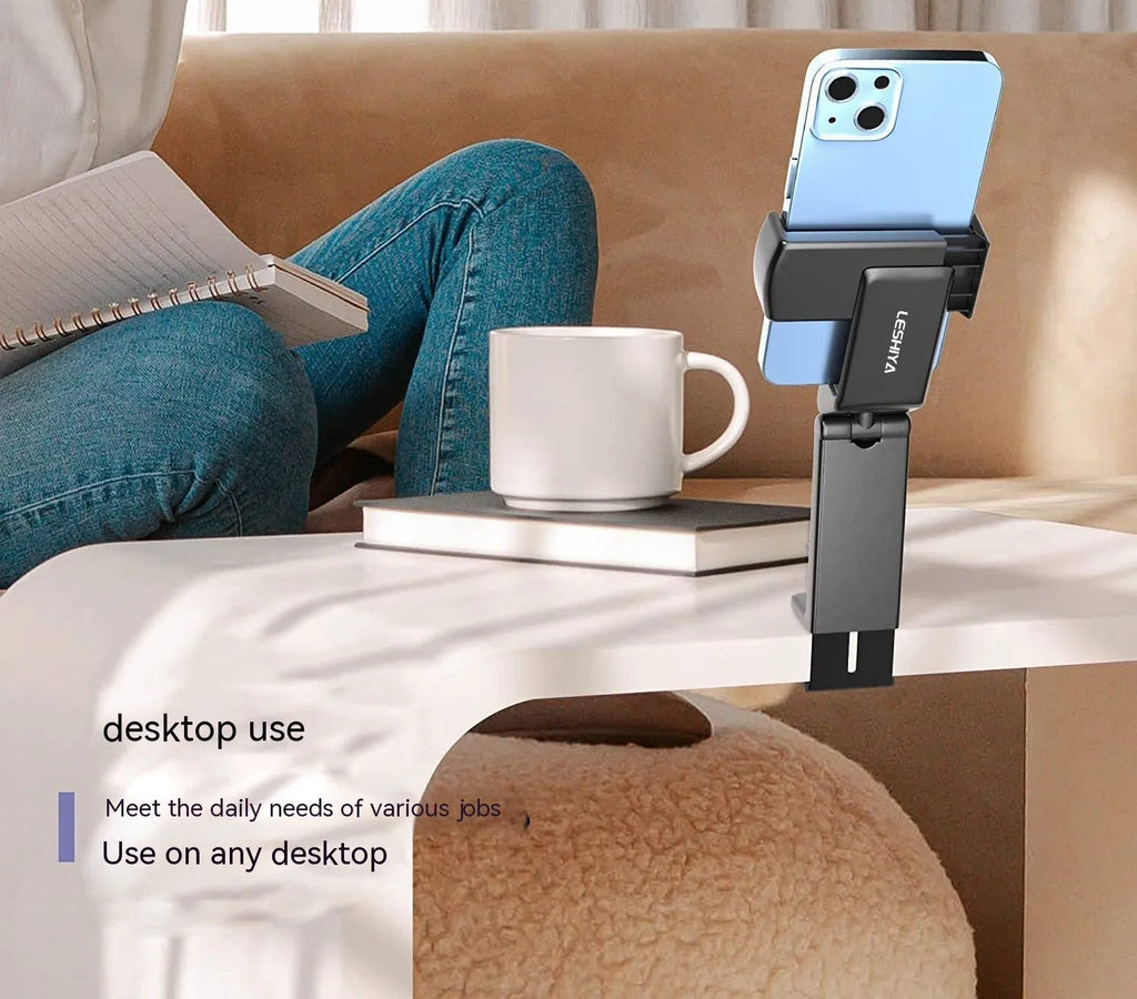 Foldable phone holder with rotating head in black, grey or green colours