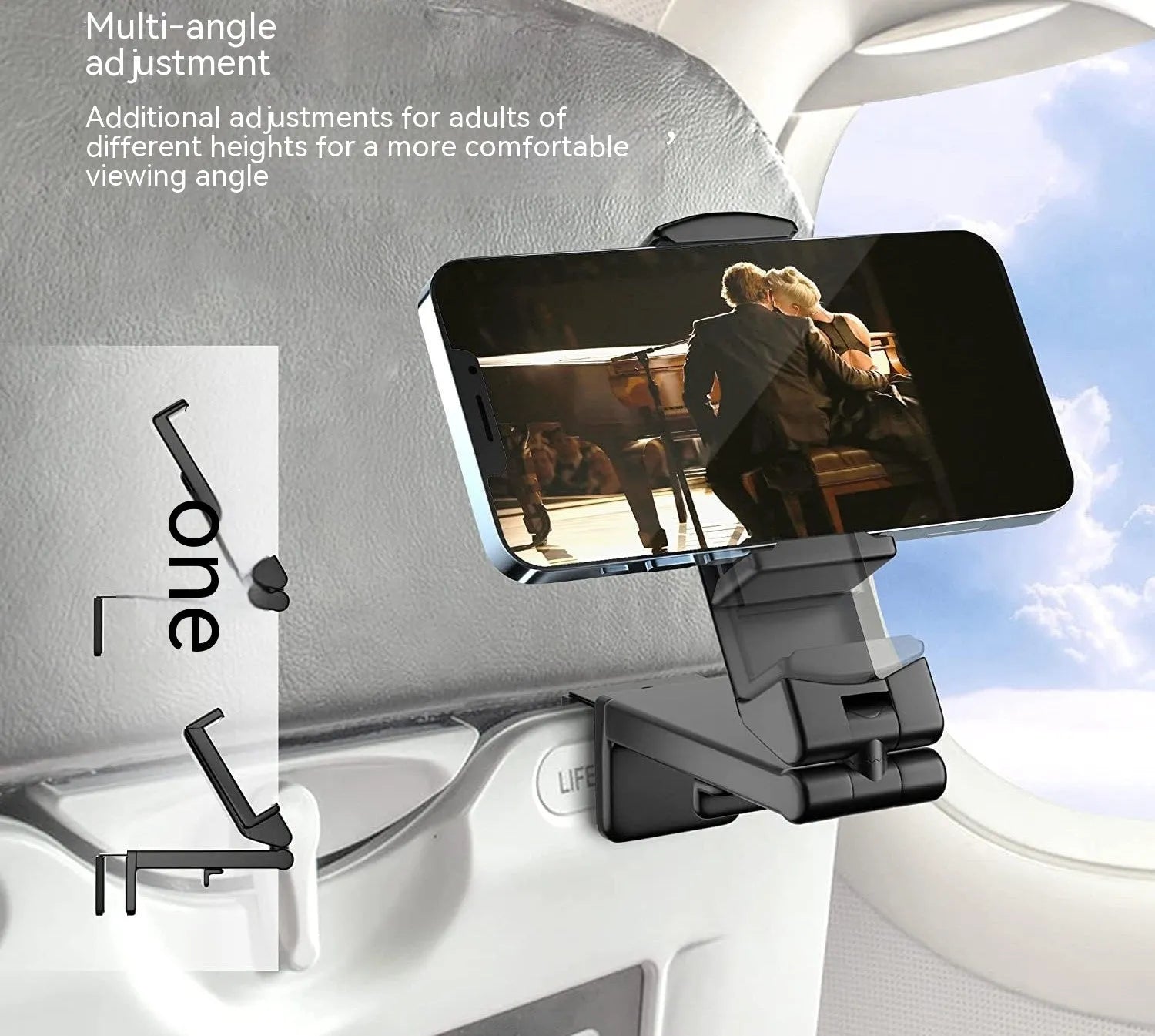 Foldable phone holder with rotating head in black, grey or green colours
