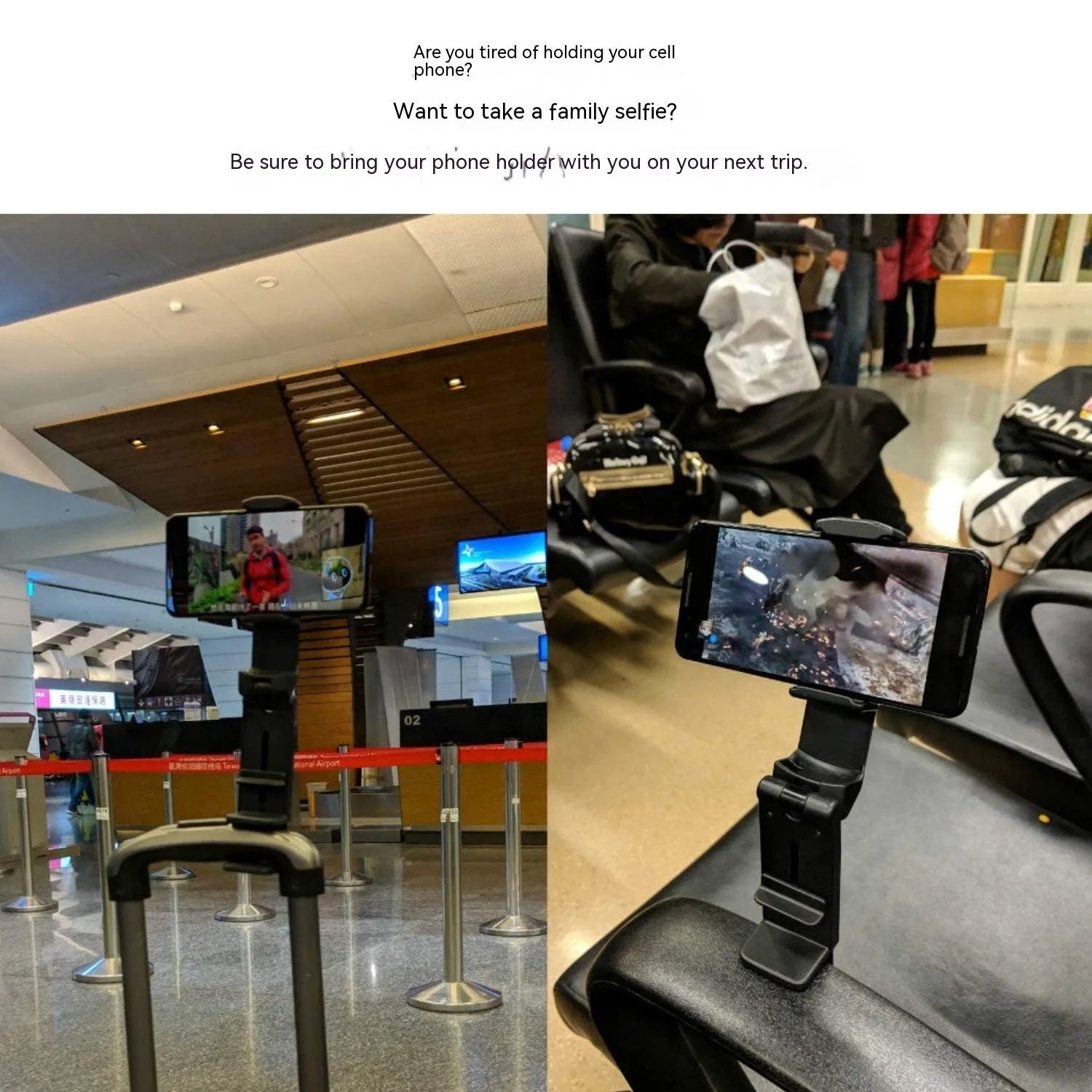 Foldable phone holder with rotating head in black, grey or green colours