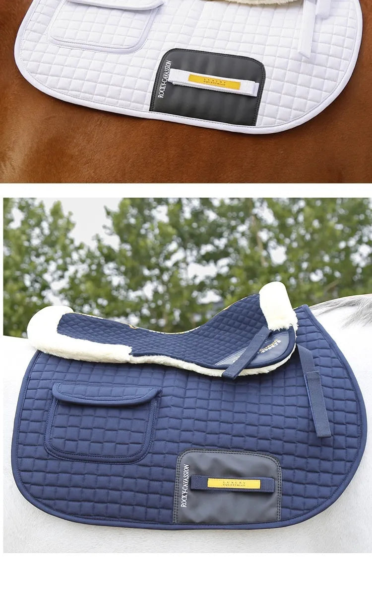 Wool equestrian and cycling saddle pad for shock absorption and waist protection in four colours