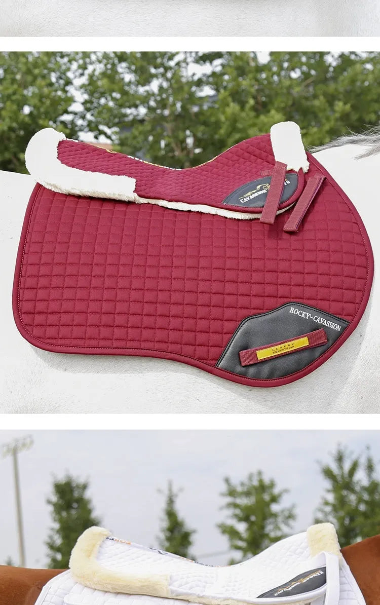 Wool equestrian and cycling saddle pad for shock absorption and waist protection in four colours