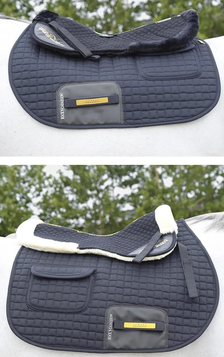 Wool equestrian and cycling saddle pad for shock absorption and waist protection in four colours