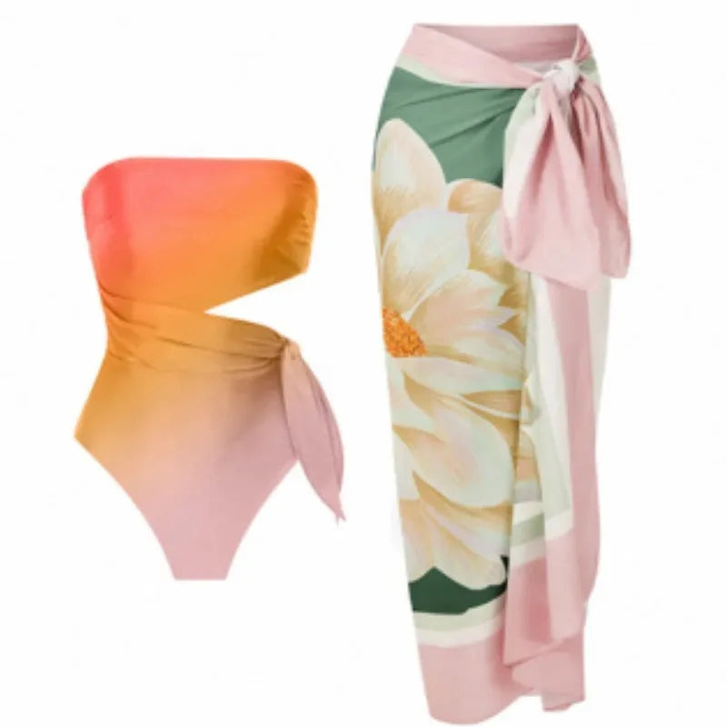Women's printed one-piece swimsuit in polyester fabric with quick-dry properties