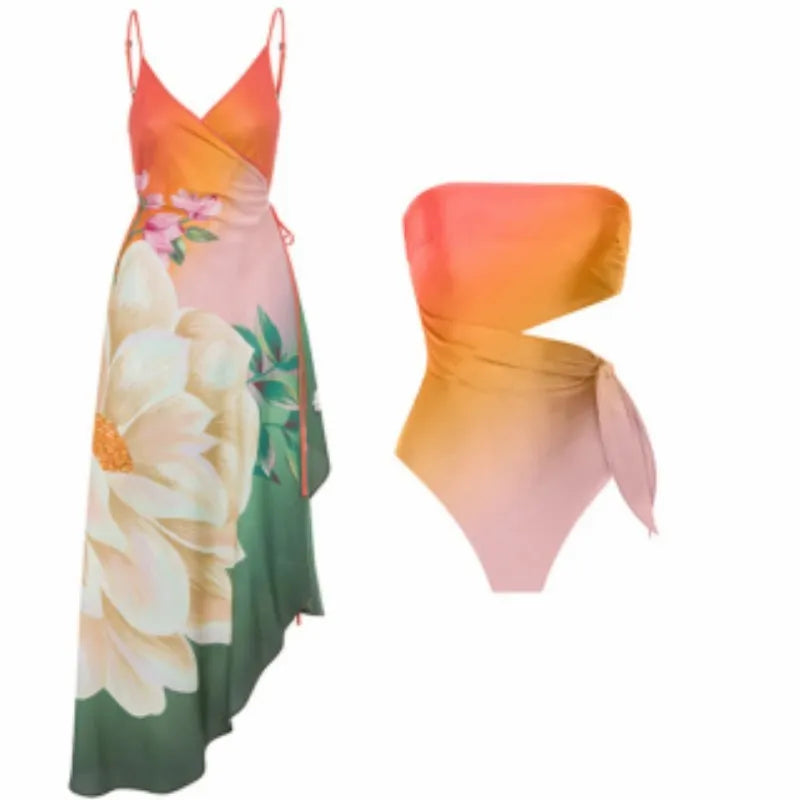 Women's printed one-piece swimsuit in polyester fabric with quick-dry properties