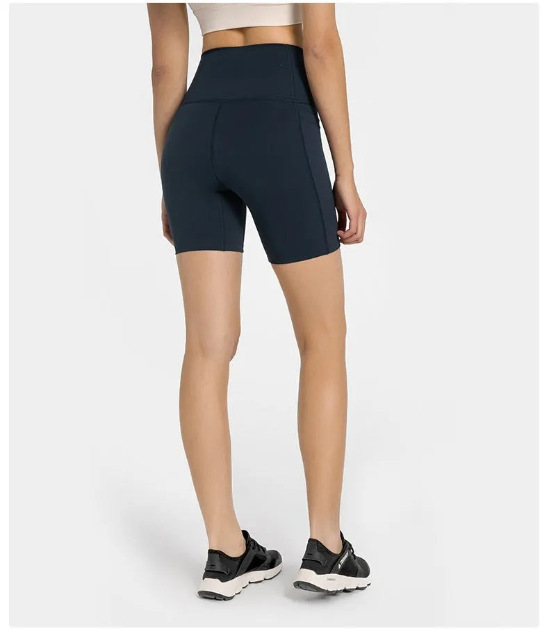 Women's black sports shorts with super stretch cotton blend fabric for running