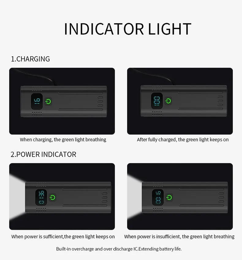 Black KX12DF digital display bicycle headlight with aluminium alloy barrel on a 360-degree rotating bracket.