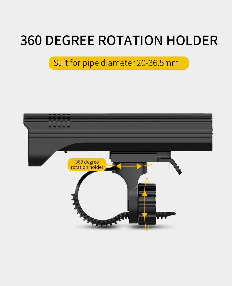 Black KX12DF digital display bicycle headlight with aluminium alloy barrel on a 360-degree rotating bracket.