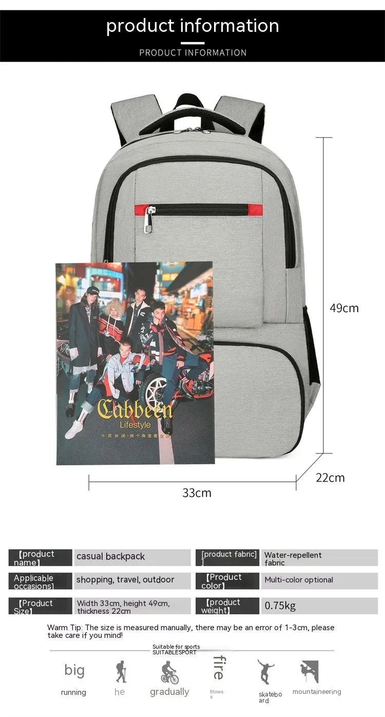 Insulated Oxford cloth backpack in light grey showing compartments and curved shoulder straps.