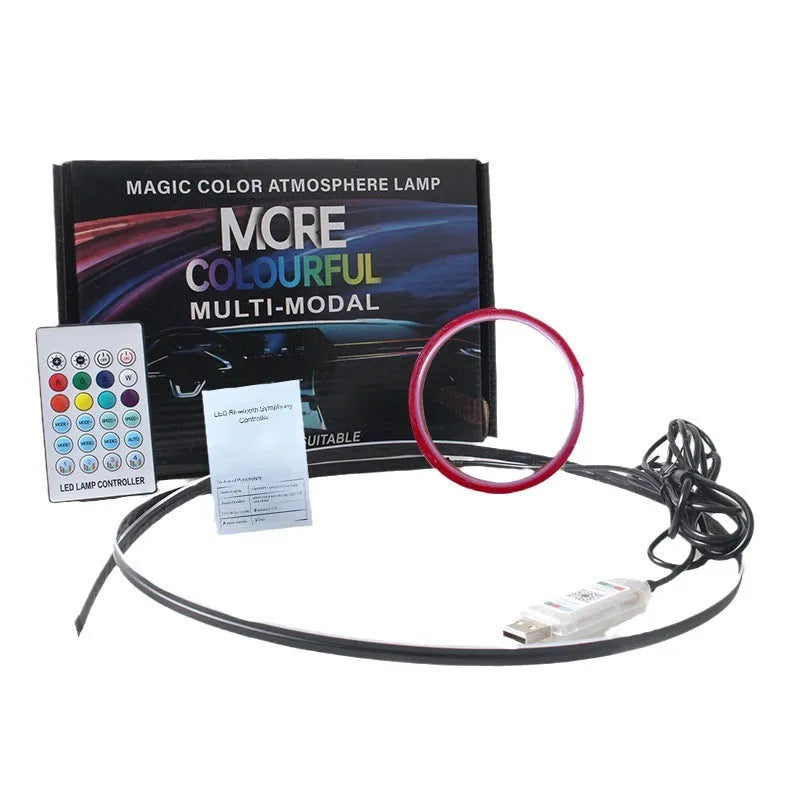 USB car ambient lighting strip with remote control for colour changing interior mood lighting