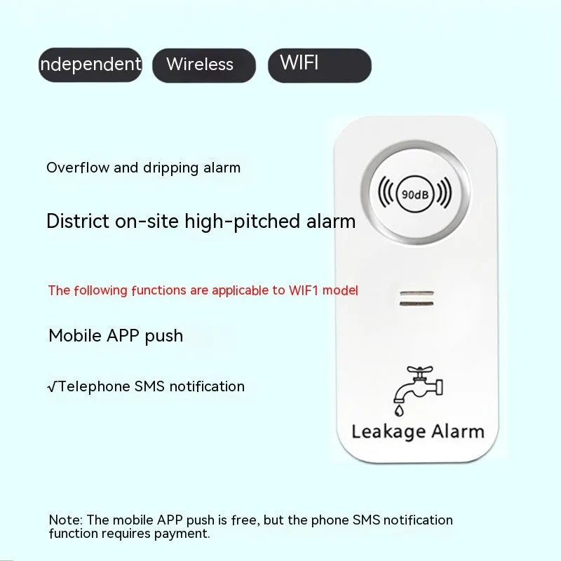 Compact independent flood sensor alarm unit for wireless water detection in properties