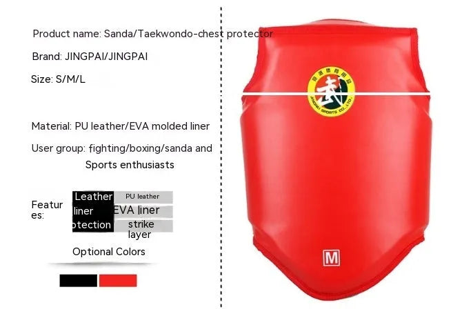 Boxing training chest protector armour in red, blue, or black colours