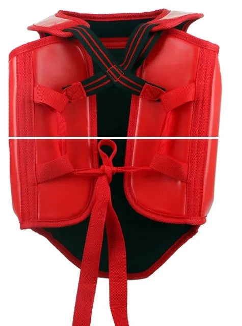Boxing training chest protector armour in red, blue, or black colours