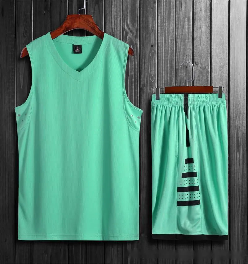 Chemical fibre blend sports vest and pants set for basketball training and campus competitions in white or black