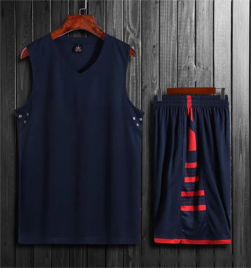 Chemical fibre blend sports vest and pants set for basketball training and campus competitions in white or black