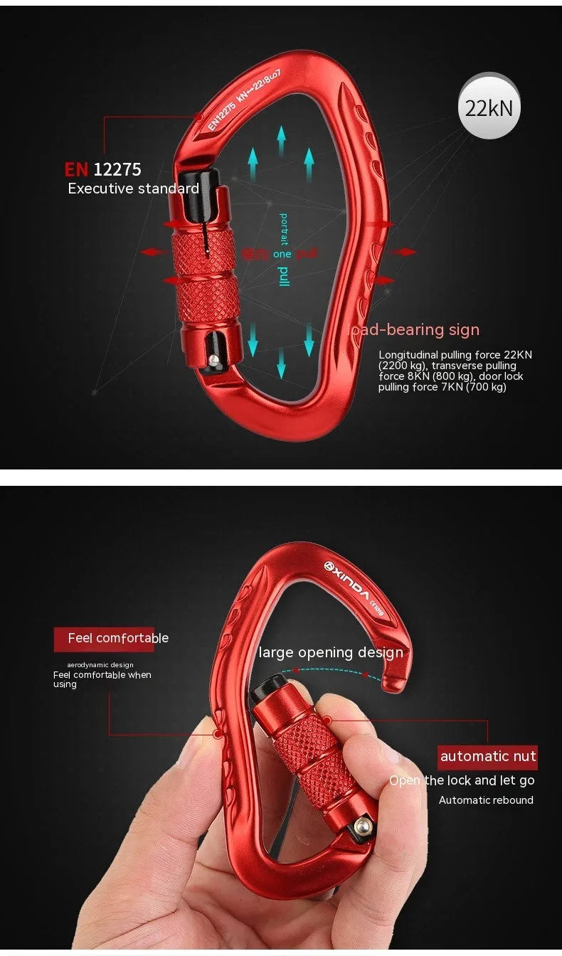 24mm climbing carabiner with automatic master lock in multiple colour options