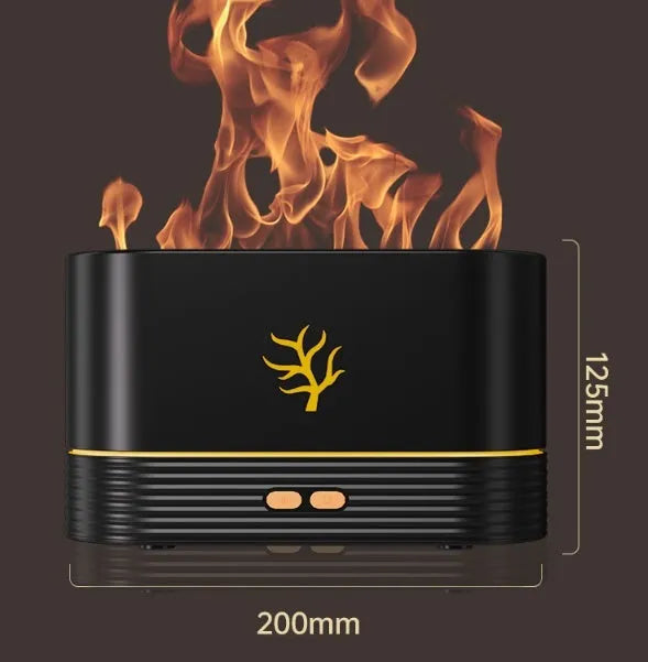 Square black or white USB flame humidifier with LED fire simulation and aromatherapy function