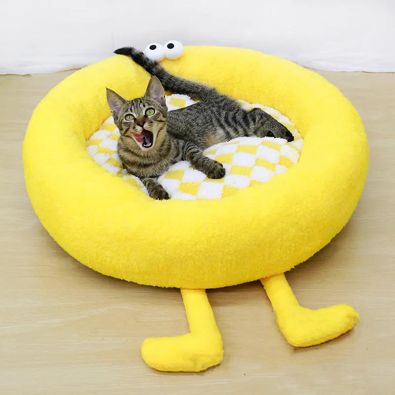 Plush pet nest bed for small medium dogs in black, pink, or yellow colour options