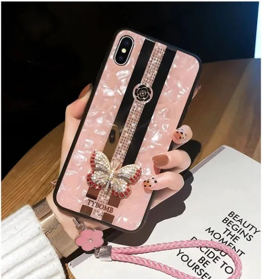 Luxury diamond butterfly mirror iPhone case in acrylic with gemstone decoration