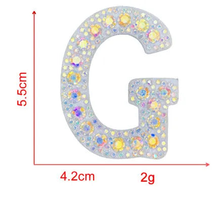 AB colour rhinestone letter emblem badge patch cloth sticker self-adhesive on white background