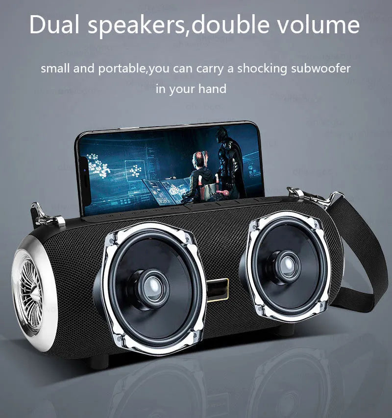 Square fabric and plastic portable Bluetooth speaker with retractable FM antenna and shoulder strap