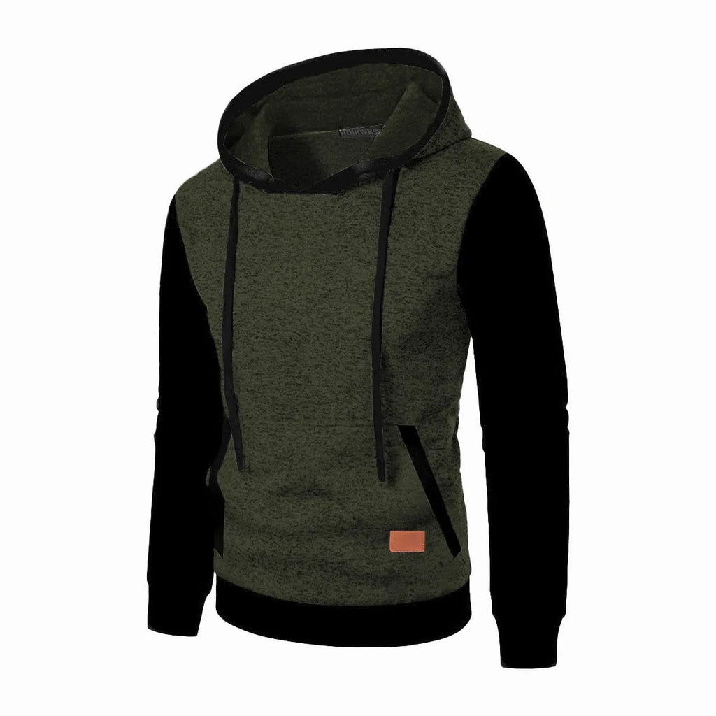 Men's loose-fit polyester hooded cardigan sweater in solid colour, long sleeves, front view