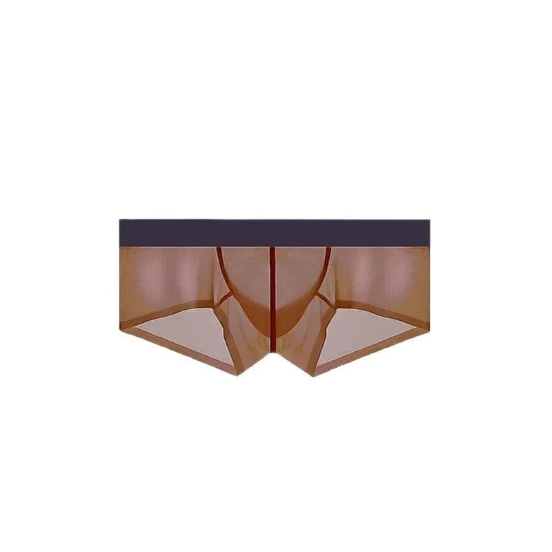 Men's seamless low waist underwear in ice silk nylon fabric showing chocolate colour option