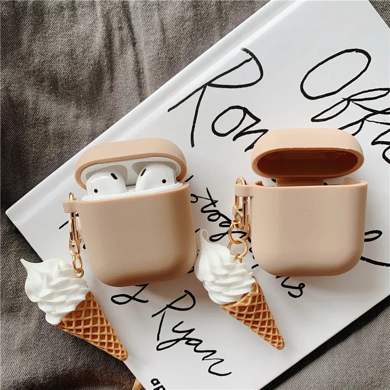 Silicone cylinder ice cream design protective case for Apple AirPods 2 in a photo colour.