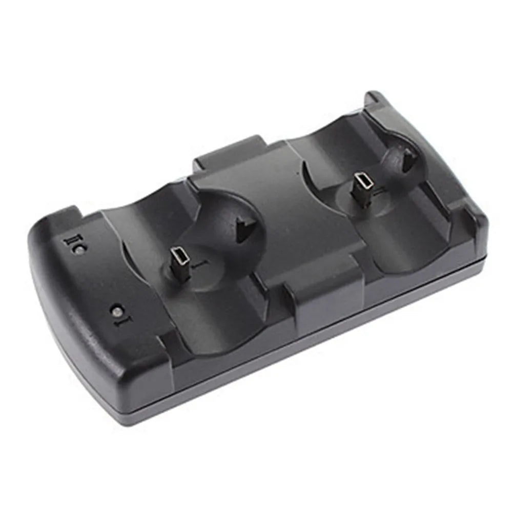 Black dual USB charging dock for PlayStation 3 controllers and PS3 Move on a table