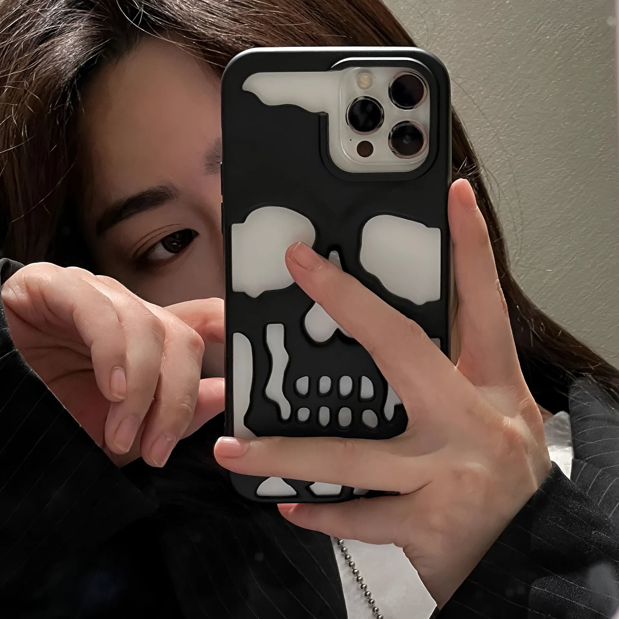 Frosted skull hollow TPU phone case for Apple iPhone in matte black