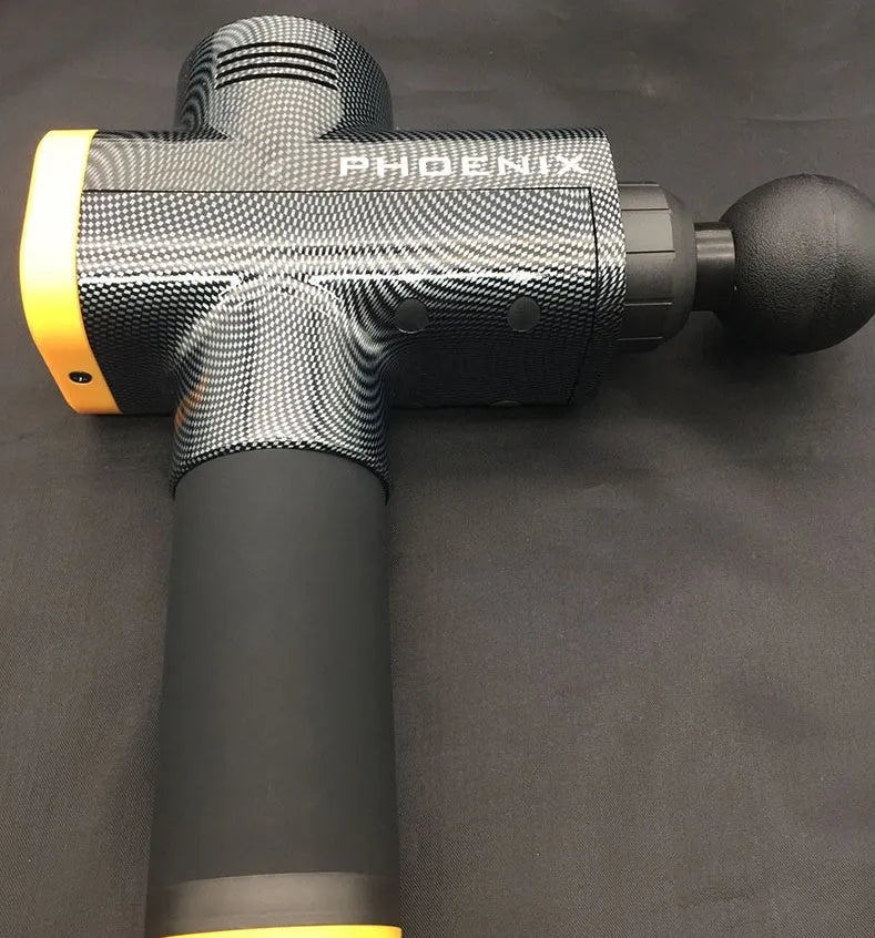 Fascia massage gun with four interchangeable heads in black finish