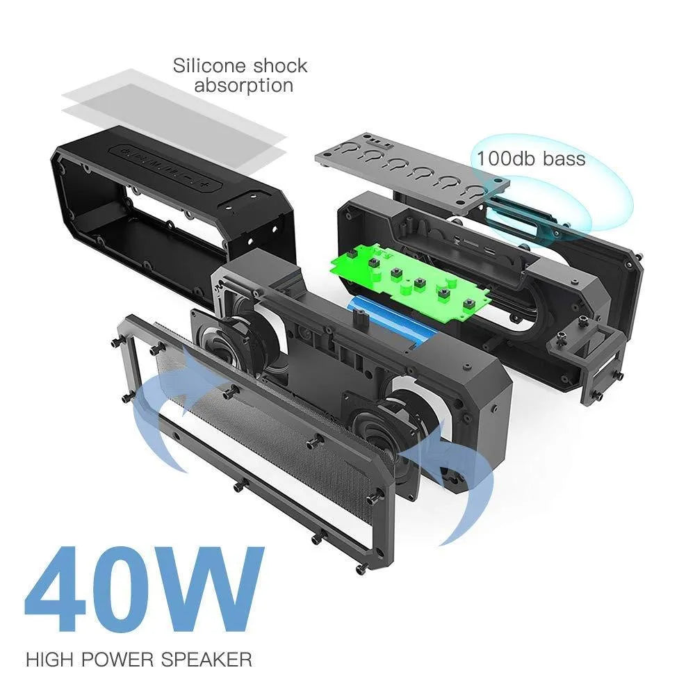 Black or blue outdoor waterproof portable 40W Bluetooth speaker with carrying rope.