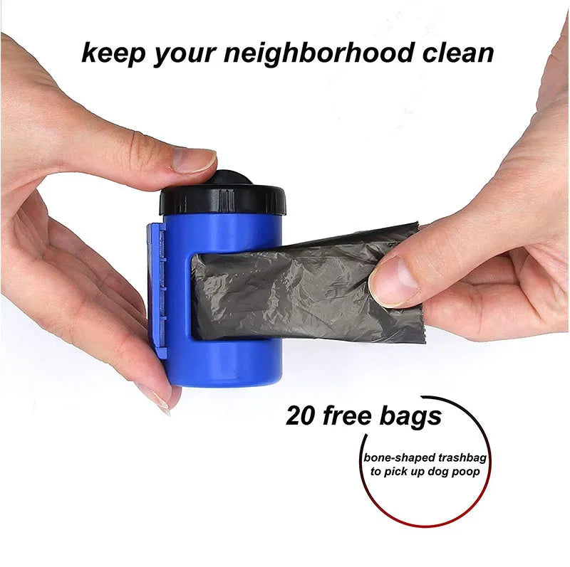 4.5m retractable dog lead with LED light and waste bag dispenser, black, ABS and nylon construction