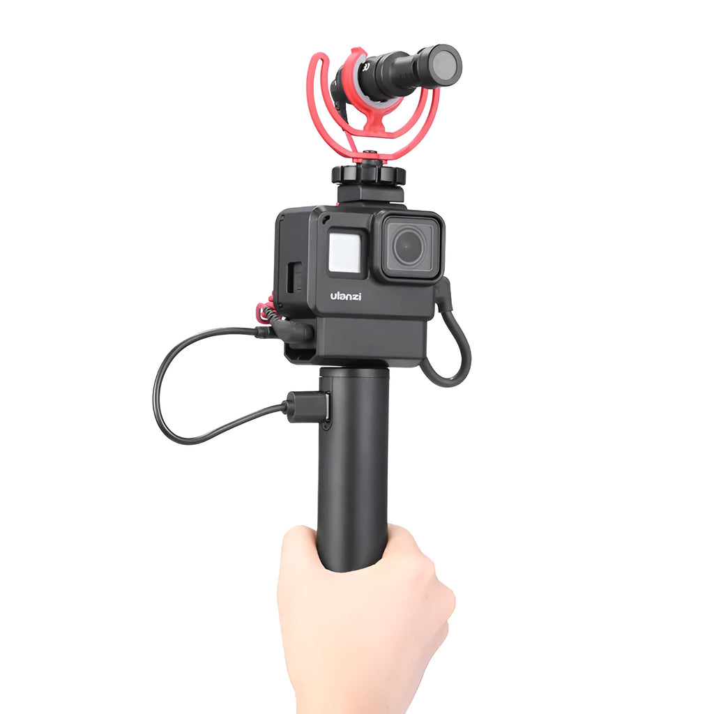 Black aluminium alloy charging treasure handle with 6800mAh battery capacity measuring 12.5cm
