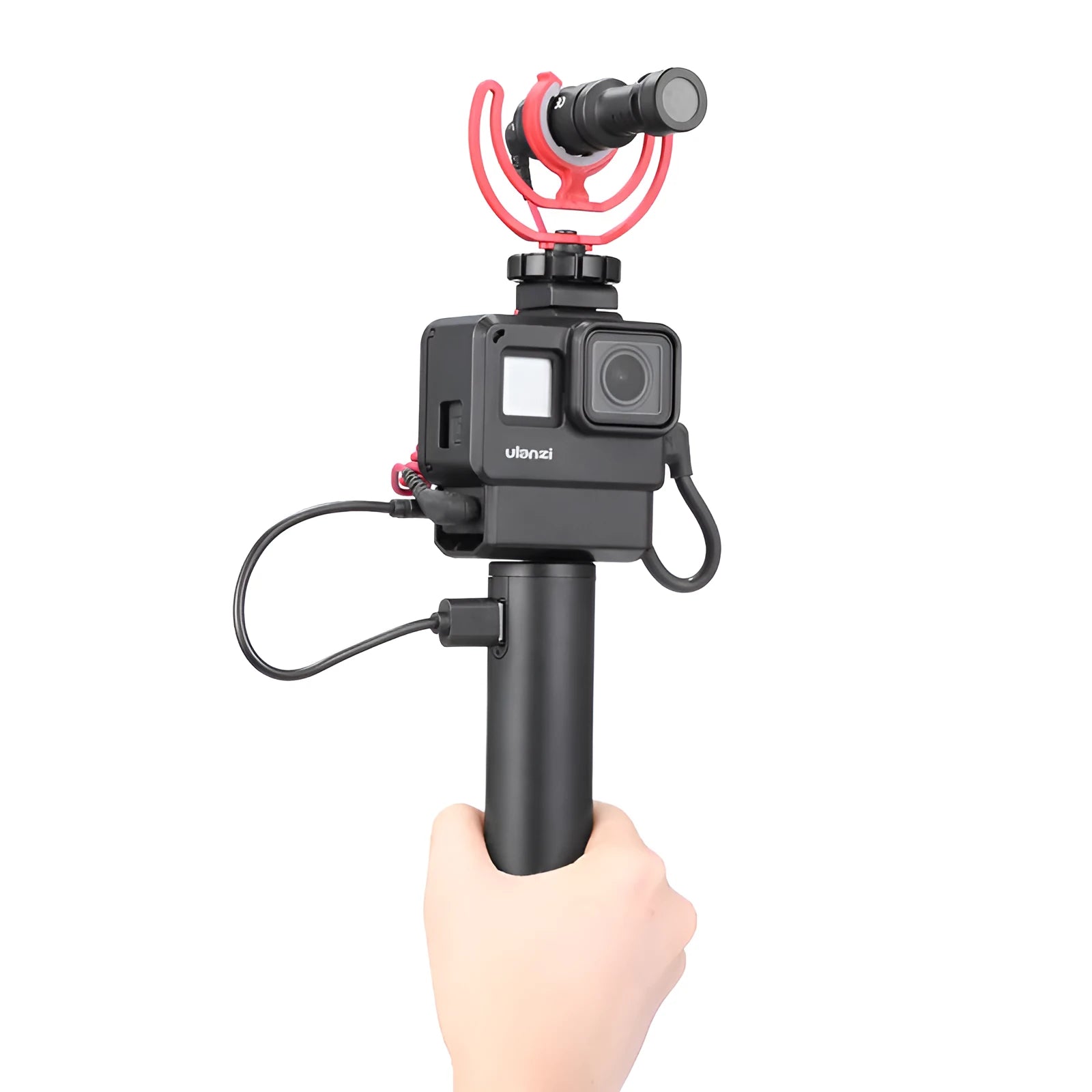Black aluminium alloy charging treasure handle with 6800mAh battery capacity measuring 12.5cm